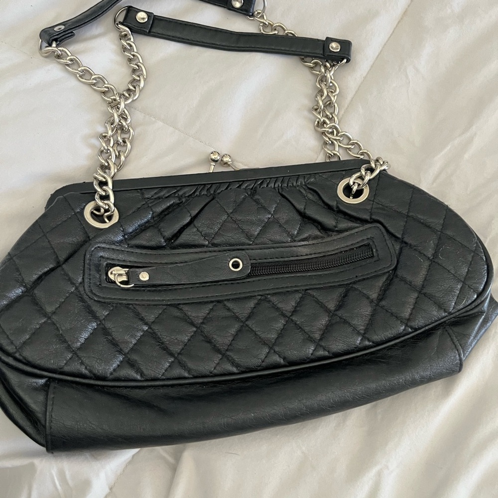 Apt. 9 Black Quilted Shoulder Bag with Chain Strap